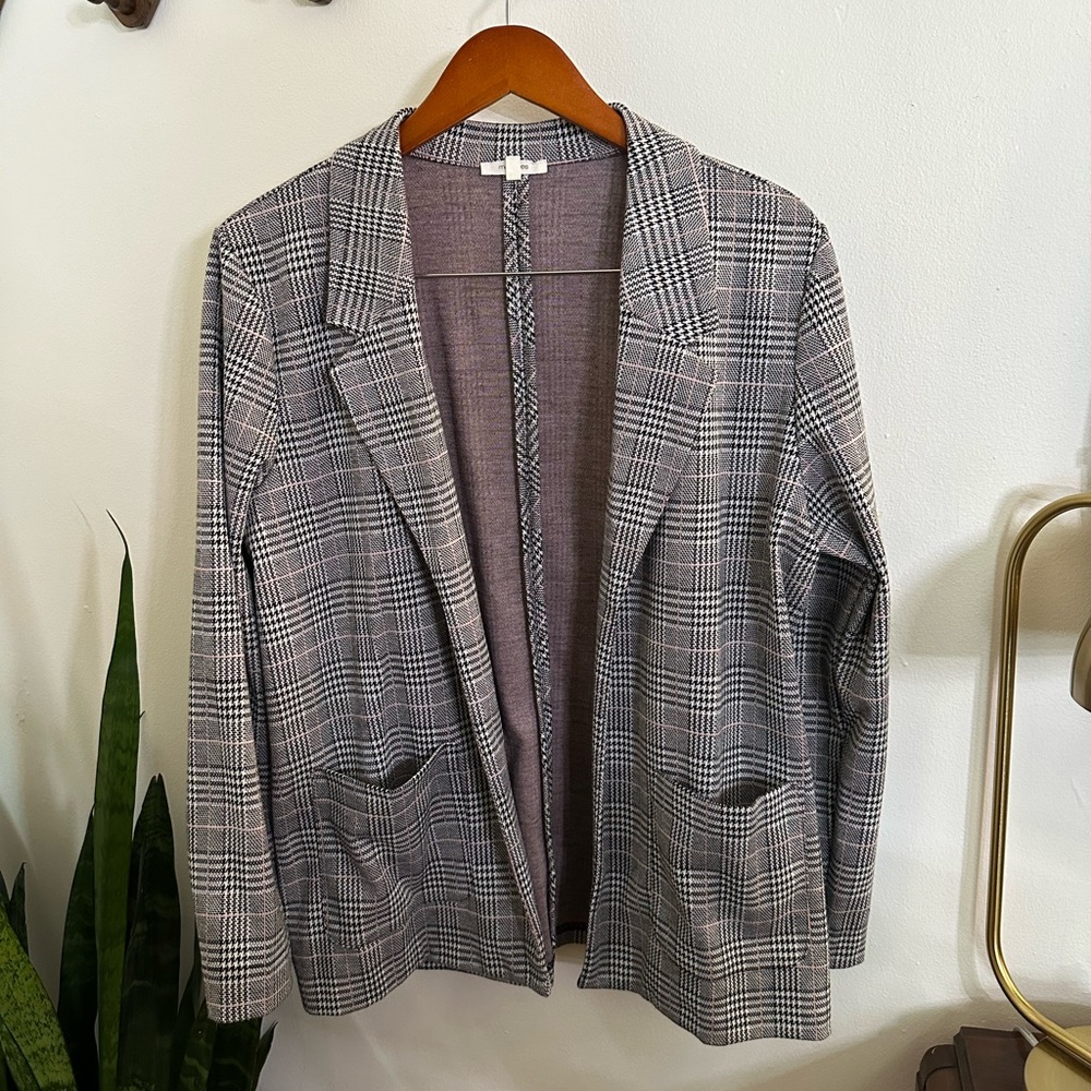 Gray, Pink, & Black Plaid Women's Blazer